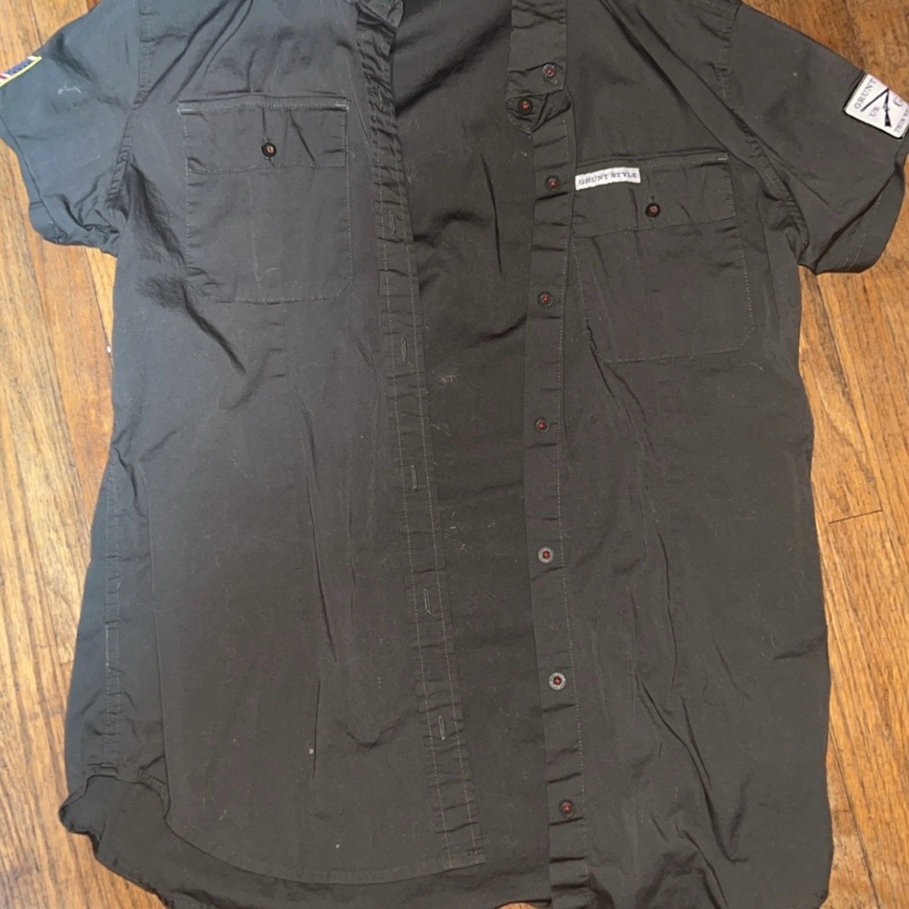 Grunt Style Black Casual Button Down Shirt